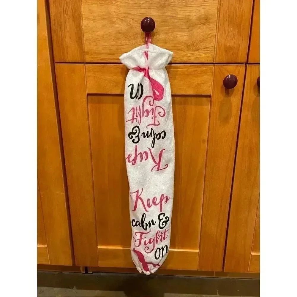 Handmade Plastic Bag Holder- Keep Calm & Fight On (Breast Cancer Awareness)